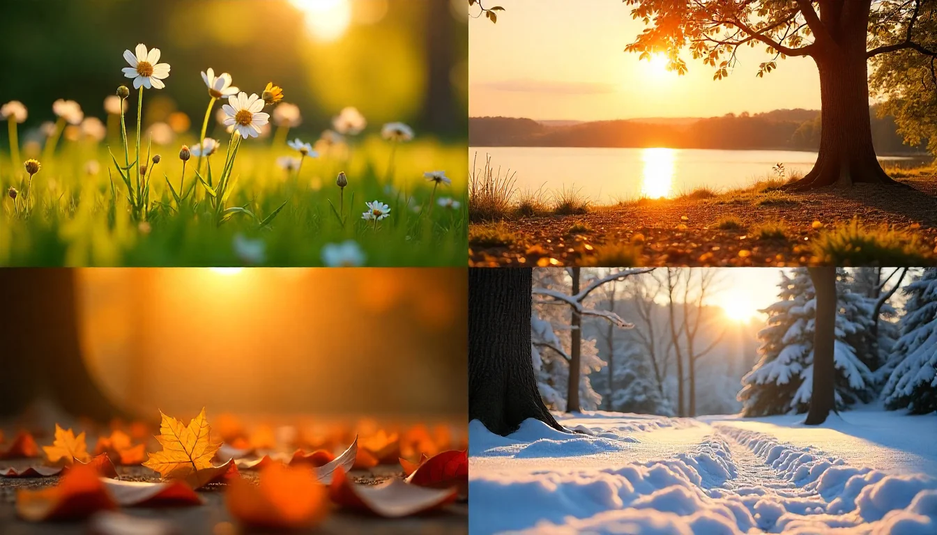 A split image showing scenes from each of the four seasons